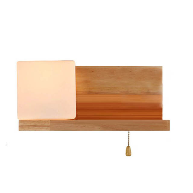 Wood Wall Lights Nordic Simple Style Wall Lamp With Rope Switch and Shelf for Bedroom Bedsides Corridor Hallway