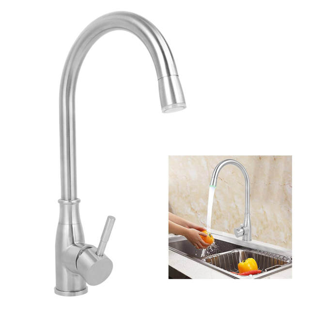 OOVOV Household 360 Degree Rotating Kitchen Sink Faucet Stainless Steel Water Tap With Led Lights