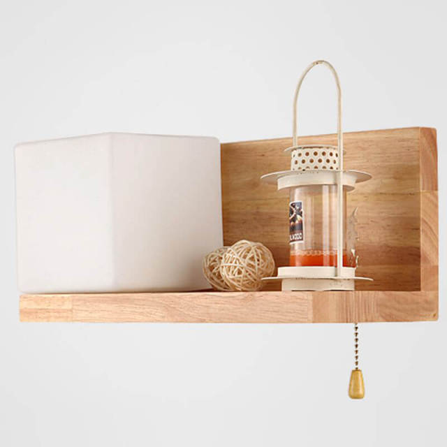 Wood Wall Lights Nordic Simple Style Wall Lamp With Rope Switch and Shelf for Bedroom Bedsides Corridor Hallway