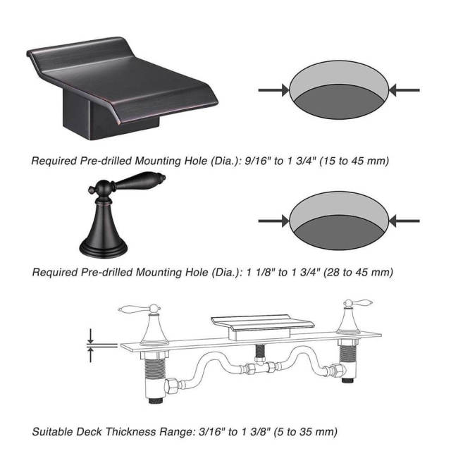 OOVOV Modern Waterfall Bathroom Basin Faucet 3 Holes 2 Handles Matte Black Sink Faucet Solid Brass Vanity Mixer Taps