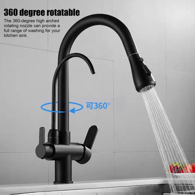 OOVOV Kitchen Sink Faucet with Pull Down Sprayer 2 Handle 3 in 1 Water Filter Purifier Faucets Brushed