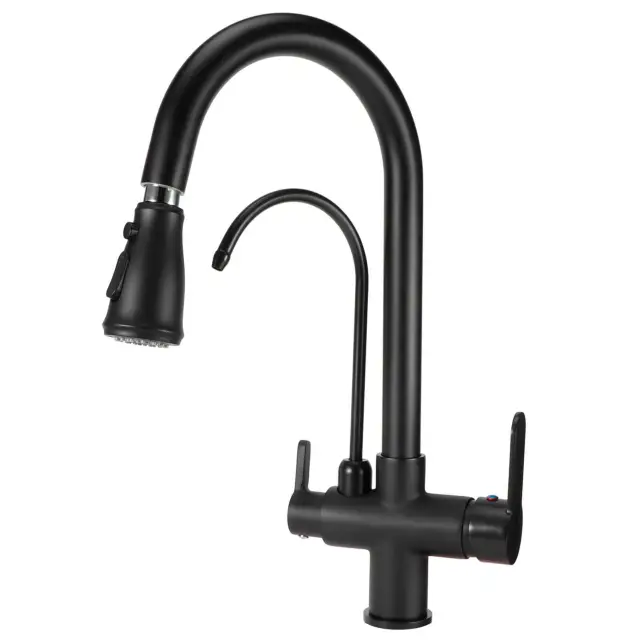 OOVOV Kitchen Sink Faucet with Pull Down Sprayer 2 Handle 3 in 1 Water Filter Purifier Faucets Brushed