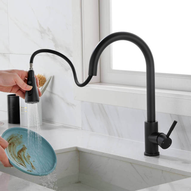 OOVOV Black Kitchen Faucet Kitchen Faucets with Pull Down Sprayer Stainless Steel Single Handle Single Hole Kitchen Sink Faucet