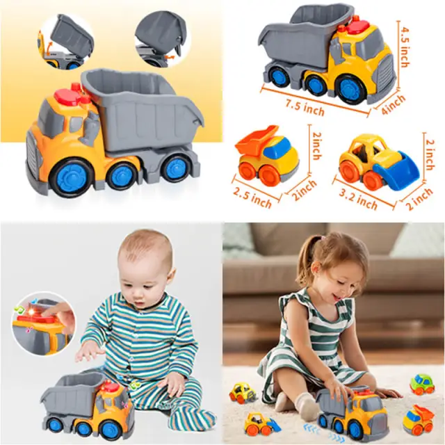OOVOV 5Pcs Construction Truck Toys for Toddlers Boys and Girls Car Toy Set with Sound and Light Friction Powered Dump Truck Vehicles Christmas Birthday Gifts for 1 2 3 4 Years Kids