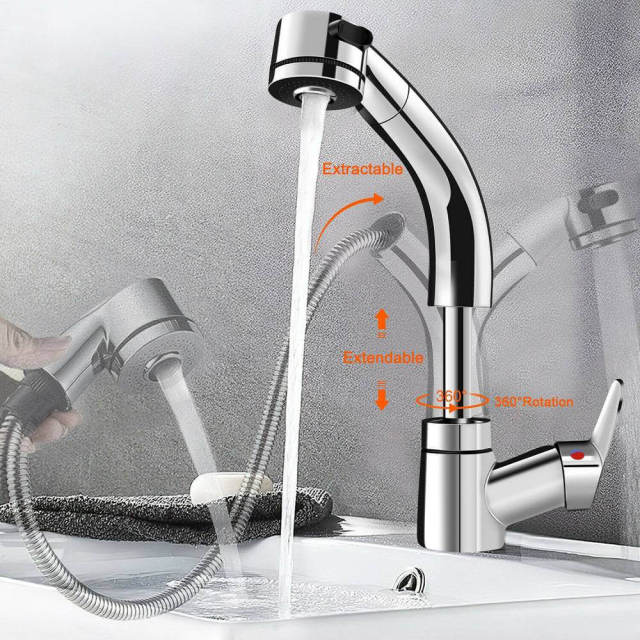 OOVOV Kitchen Faucet with Pull Down Sprayer Water Functions Lift Type Sink Faucet 360° Rotatable Bathroom Faucets