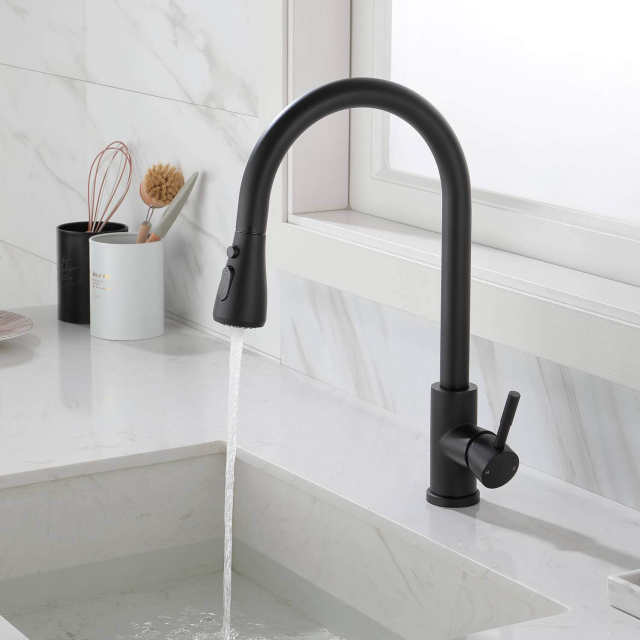 OOVOV Black Kitchen Faucet Kitchen Faucets with Pull Down Sprayer Stainless Steel Single Handle Single Hole Kitchen Sink Faucet