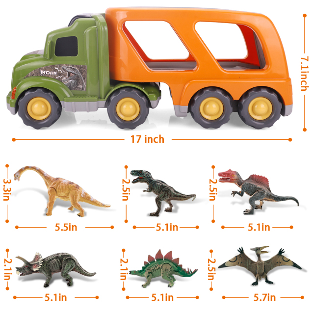 OOVOV Car Truck Toy for 3 4 5 6 Years Old Boys and Girls, Dinosaur Transport Truck Including T-Rex, Pterodactyl, Brachiosaurus, for Boys & Girls