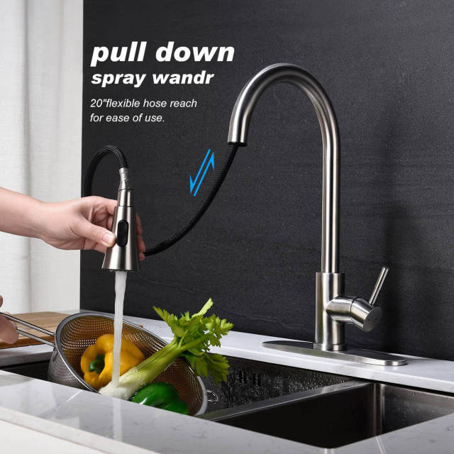 OOVOV Kitchen Faucet with Pull Down Sprayer High Arc Single Handle Stainless Steel Kitchen Sink Faucets with Pull Out Sprayer and Brass Valve