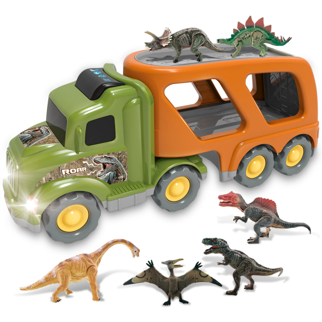 OOVOV Car Truck Toy for 3 4 5 6 Years Old Boys and Girls, Dinosaur Transport Truck Including T-Rex, Pterodactyl, Brachiosaurus, for Boys & Girls