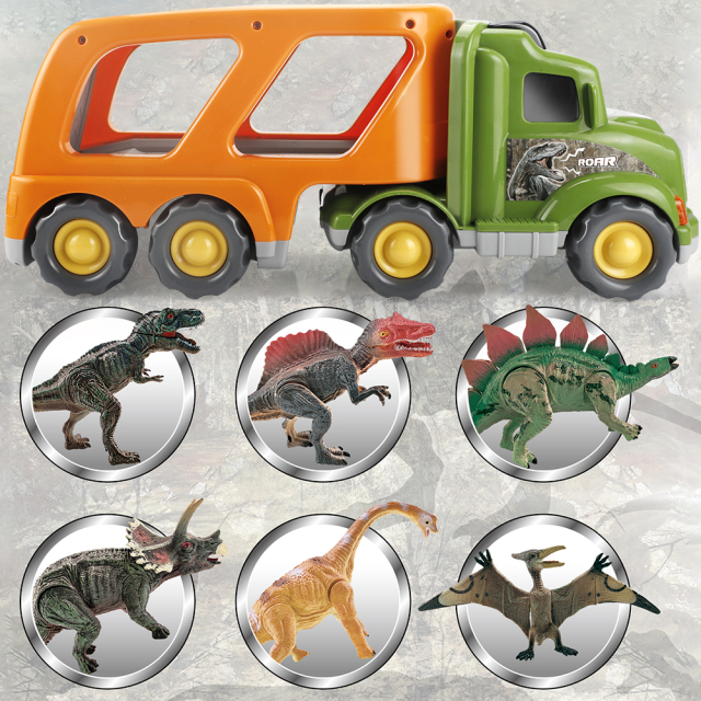 OOVOV Car Truck Toy for 3 4 5 6 Years Old Boys and Girls, Dinosaur Transport Truck Including T-Rex, Pterodactyl, Brachiosaurus, for Boys & Girls