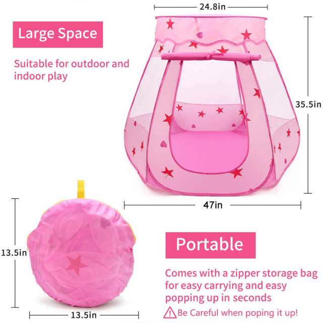 OOVOV Princess Pop Up Tent for Toddlers and Girls Foldable and Portable with a Carrying Bag As Playhouse & Ball Pit for Indoor Outdoor