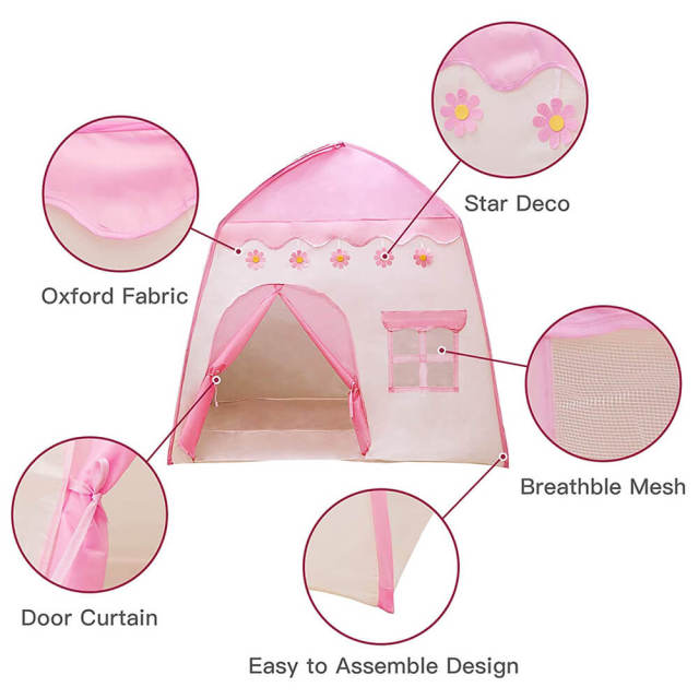 OOVOV Princess Castle Play Tent for Girls Kids Teepee Tents Playhouse Toys Foldable for Children or Toddlers Indoor Outdoor Games