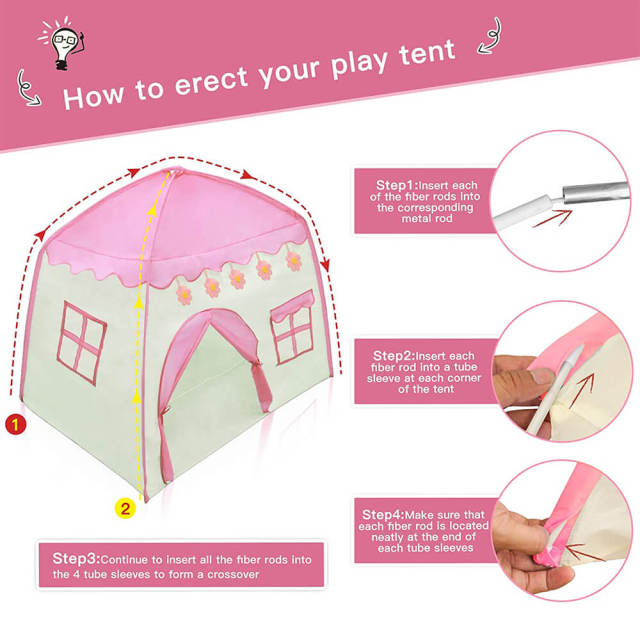 OOVOV Princess Castle Play Tent for Girls Kids Teepee Tents Playhouse Toys Foldable for Children or Toddlers Indoor Outdoor Games