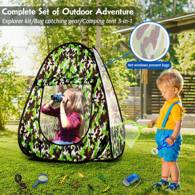 OOVOV Kids Camping Tent Set 15PCS Pop Up Play Tent Camping Toys Kids