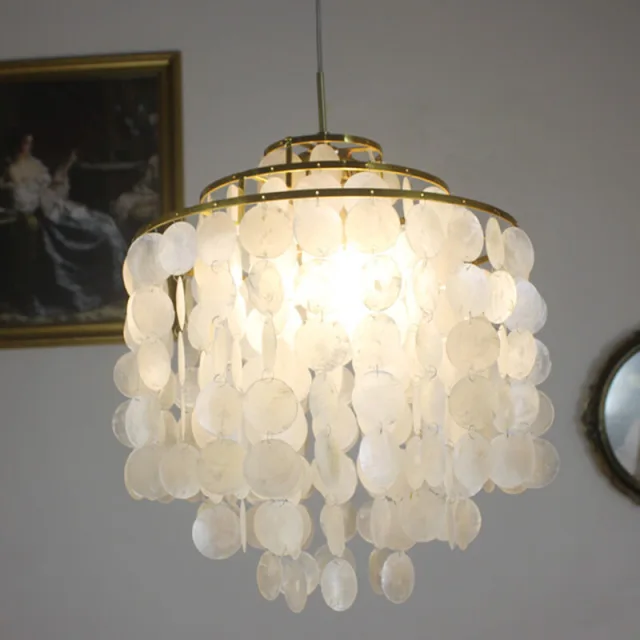 OOVOV Modern Raindrop Chandelier - 15.7 inch White Shell Shade Ceiling Pendant Lighting for Dining Room Bedroom Living Room
