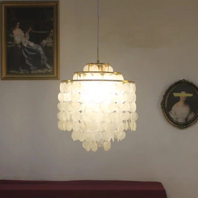 OOVOV Modern Raindrop Chandelier - 15.7 inch White Shell Shade Ceiling Pendant Lighting for Dining Room Bedroom Living Room