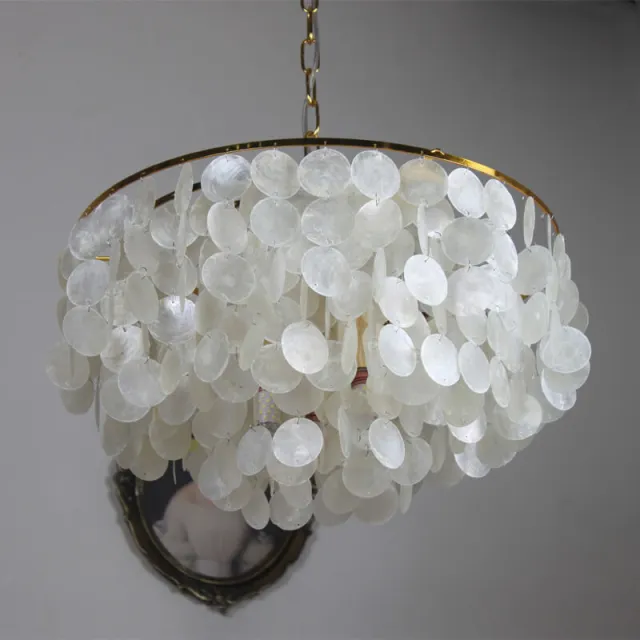 OOVOV Natural Shell Chandelier Round Layered Pendant Hanging Lighting - Gold