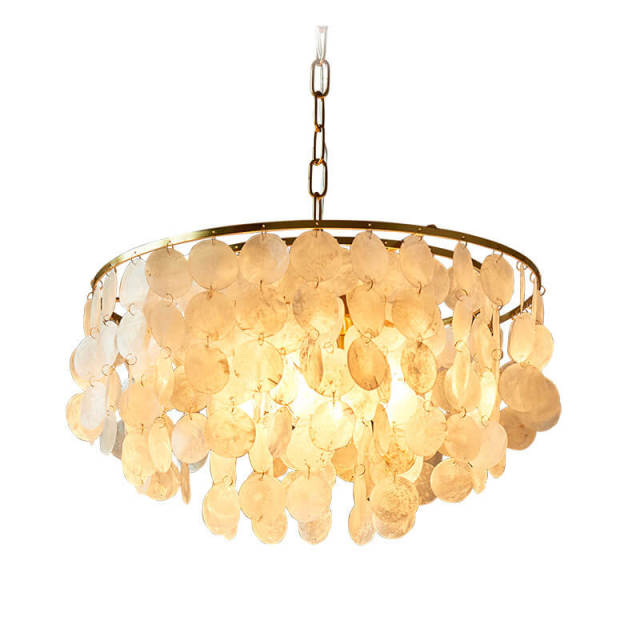 OOVOV Natural Shell Chandelier Round Layered Pendant Hanging Lighting - Gold