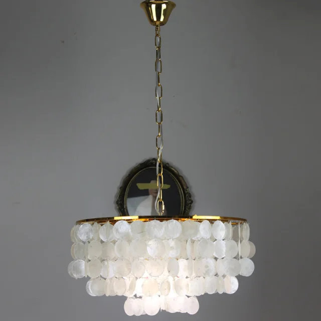 OOVOV Natural Shell Chandelier Round Layered Pendant Hanging Lighting - Gold