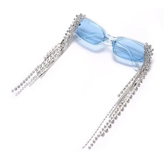 Women Tassel Rhinestones Sunglasses Unique Diamond Eyeglasses Oculos UV400