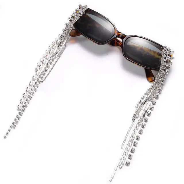 Women Tassel Rhinestones Sunglasses Unique Diamond Eyeglasses Oculos UV400