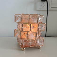 Crystal table lamp+pink salt block