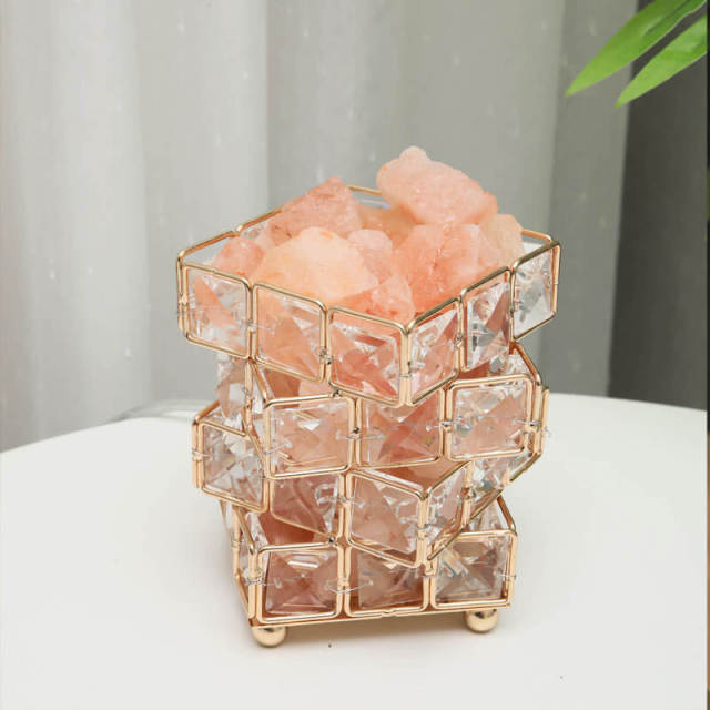 OOVOV Crystal Salt Lamp Rubik Cube Shape Aroma Himalayan Rose Salt Night Light