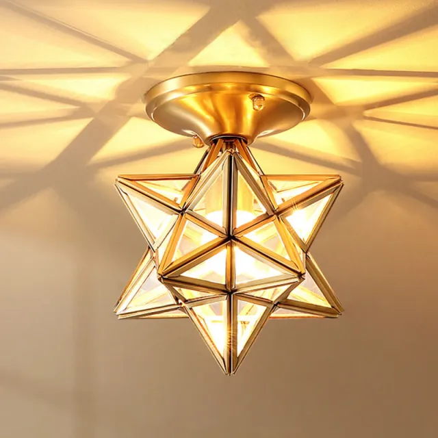 OOVOV Brass Star Ceiling Lamp Gold Flush Mount Star Porch Ceiling Light