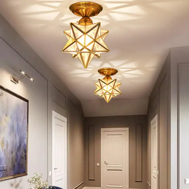 OOVOV Brass Star Ceiling Lamp Gold Flush Mount Star Porch Ceiling Light