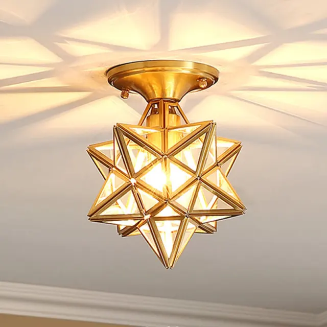 OOVOV Brass Star Ceiling Lamp Gold Flush Mount Star Porch Ceiling Light