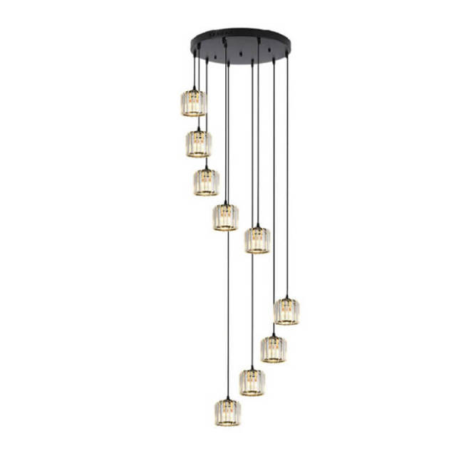 Crystal Pendant Light 6 Lights Long Chandelier with Adjustable Cord for Duplex Stairwell