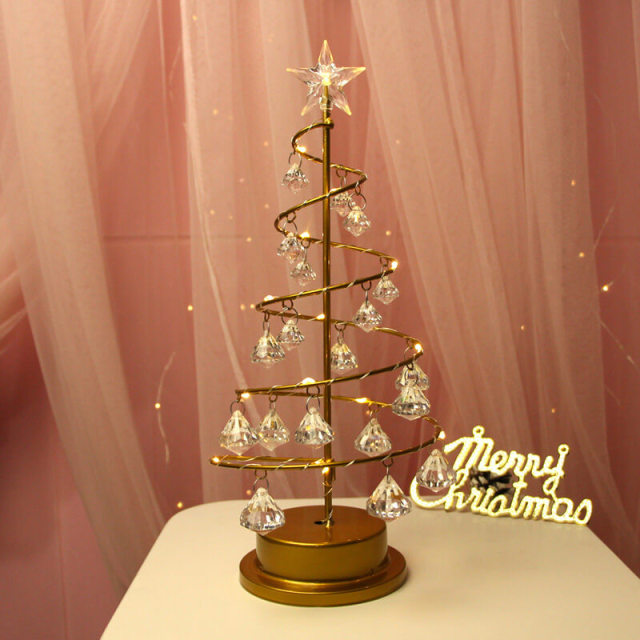 LED Night Light Crystal Christmas Tree Shape Table Lamp Decoration Fairy Lights