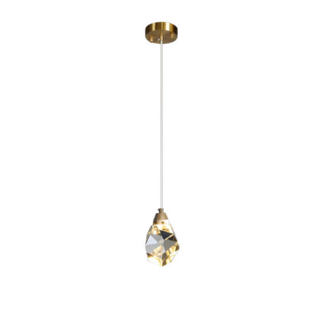 Brass Crystal Pendant Light Copper Ice Cubes Hanging Lamp LED