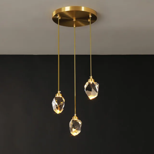 Brass Crystal Pendant Light Copper Ice Cubes Hanging Lamp LED