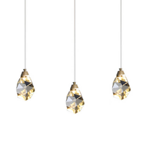 Brass Crystal Pendant Light Copper Ice Cubes Hanging Lamp LED