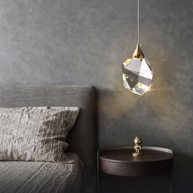 Brass Crystal Pendant Light Copper Ice Cubes Hanging Lamp LED
