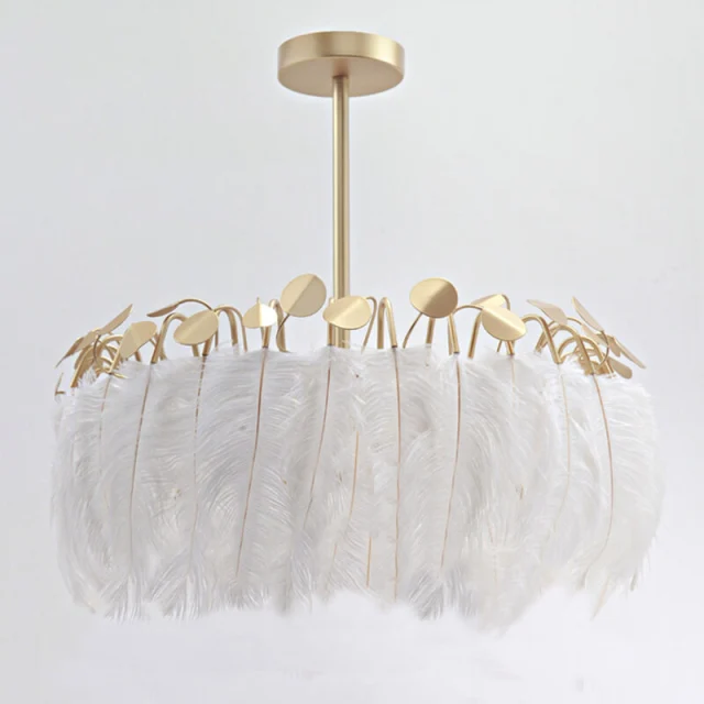 Feather Pendant Lighting - Nordic 21&quot; White Feather Chandelier Decorative Ceiling Light