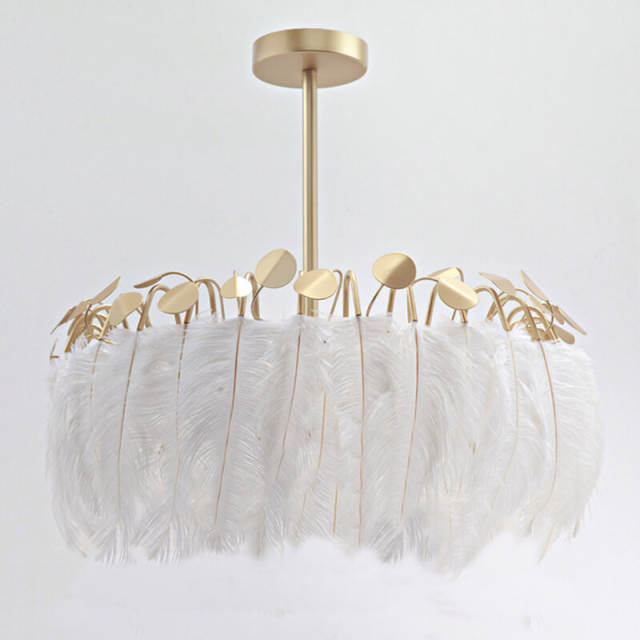Feather Pendant Lighting - Nordic 21" White Feather Chandelier Decorative Ceiling Light
