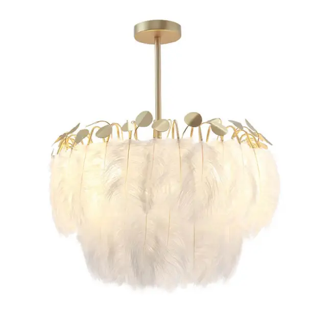 Feather Pendant Lighting - Nordic 21&quot; White Feather Chandelier Decorative Ceiling Light