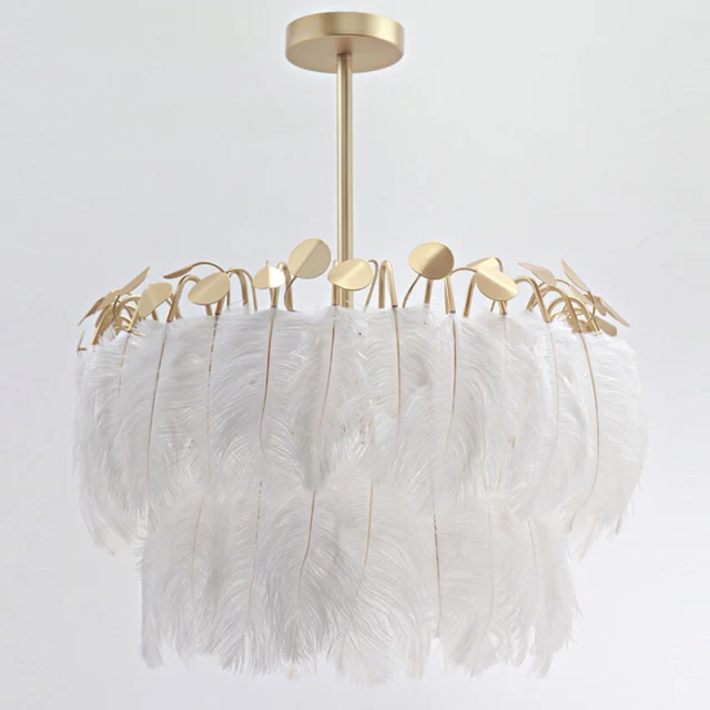 Feather Pendant Lighting - Nordic 21&quot; White Feather Chandelier Decorative Ceiling Light