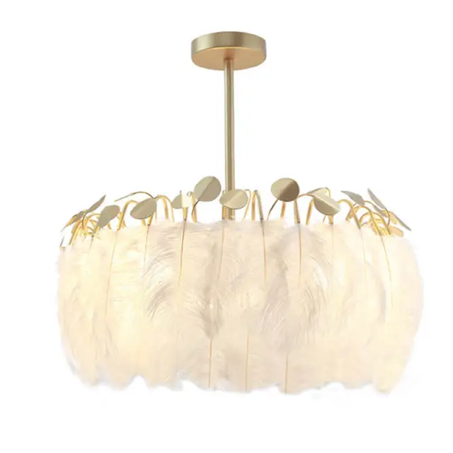 Feather Pendant Lighting - Nordic 21&quot; White Feather Chandelier Decorative Ceiling Light