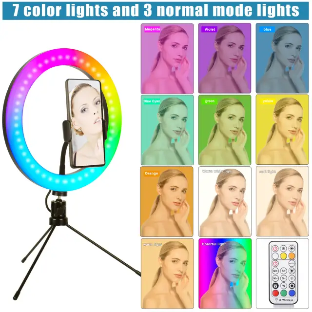 10&quot; Selfie Ring Light with Tripod Stand &amp; Phone Holder Dimmable LED Makeup Ring Light