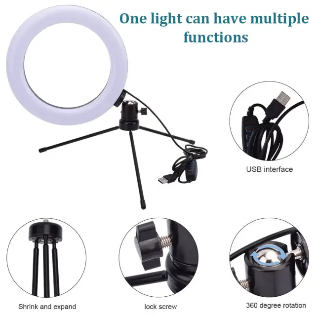 Makeup Light Ring with Stand Mini Selfie Ring Light for Desk 3 Light Modes