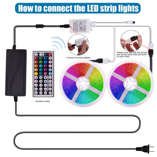 LED Light Strips 12V-5050 RGB 44 Keys Waterproof Light String 24W/40W