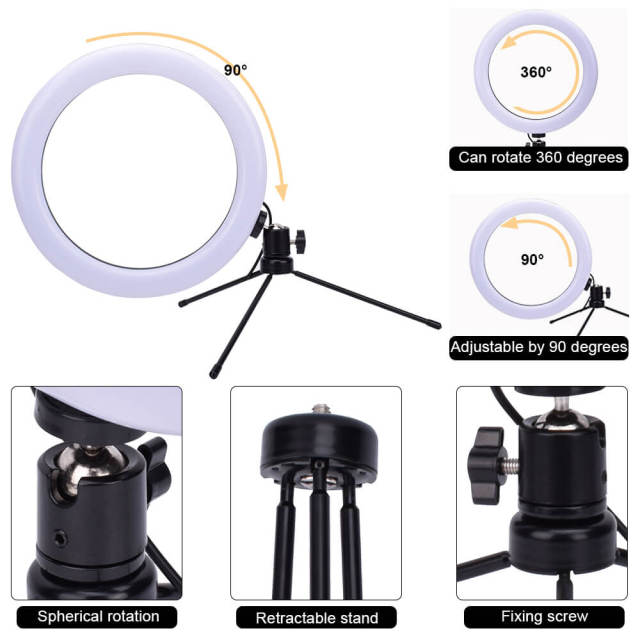 Makeup Light Ring with Stand Mini Selfie Ring Light for Desk 3 Light Modes