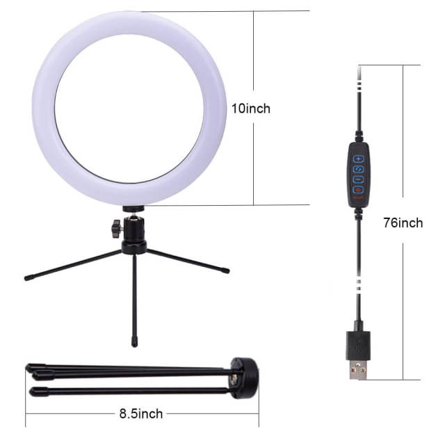 Makeup Light Ring with Stand Mini Selfie Ring Light for Desk 3 Light Modes