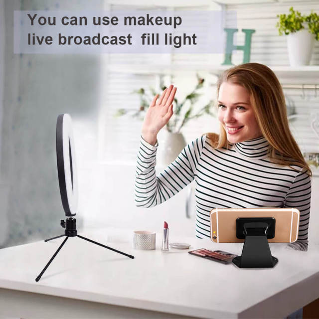 Makeup Light Ring with Stand Mini Selfie Ring Light for Desk 3 Light Modes