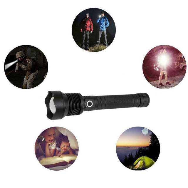 LED Rechargeable Flashlight 7200mAh 30W Telescopic Zoom Flashlight IPX4 Waterproof