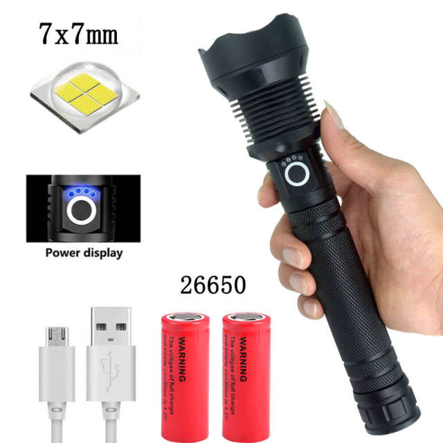 LED Rechargeable Flashlight 7200mAh 30W Telescopic Zoom Flashlight IPX4 Waterproof