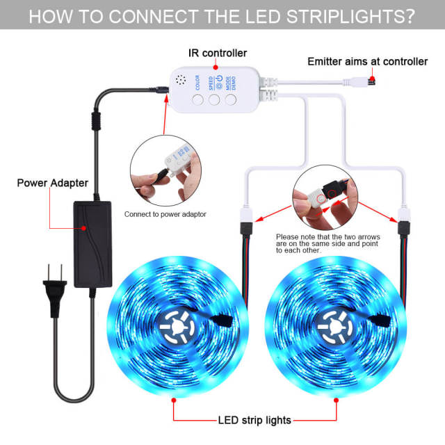 LED Strip Light Auto-Sensing Light Strip Bluetooth Connection With 24-Button Remote Control Waterproof